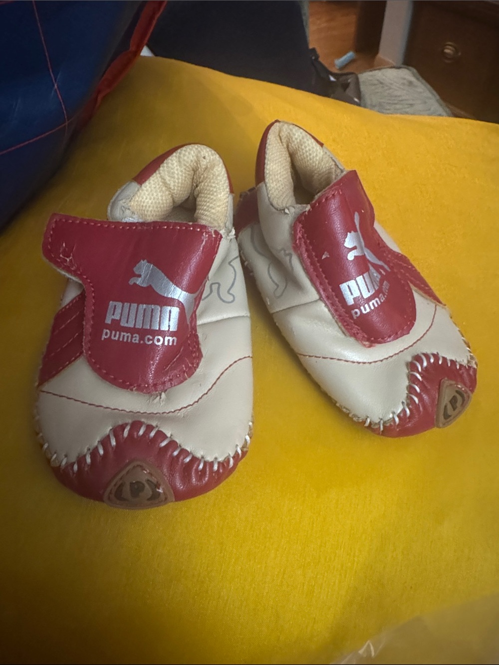 Puma Cream and Red Infant Walker Shoes with Hook-and-Loop Strap